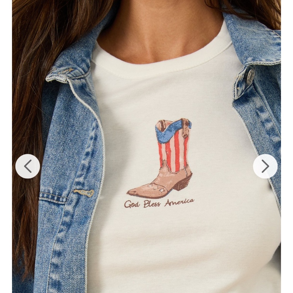 Altar'd State God Bless America Baby Tee W/ Boot - White Women’s Medium
